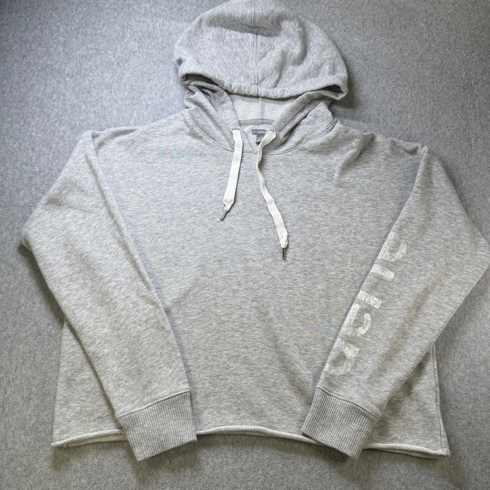 Aerie Women's Gray Pullover Hoodie Medium Logo Sleeve Lightweight Sweatshirt